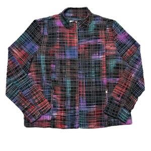 Erin London Y2K Textured Plaid Jacket Multicolor Long Sleeve Zip Up Womens Large